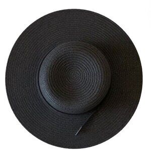 🐚 Chic Black Rounded Straw Hat - Sporty Detail 🐚